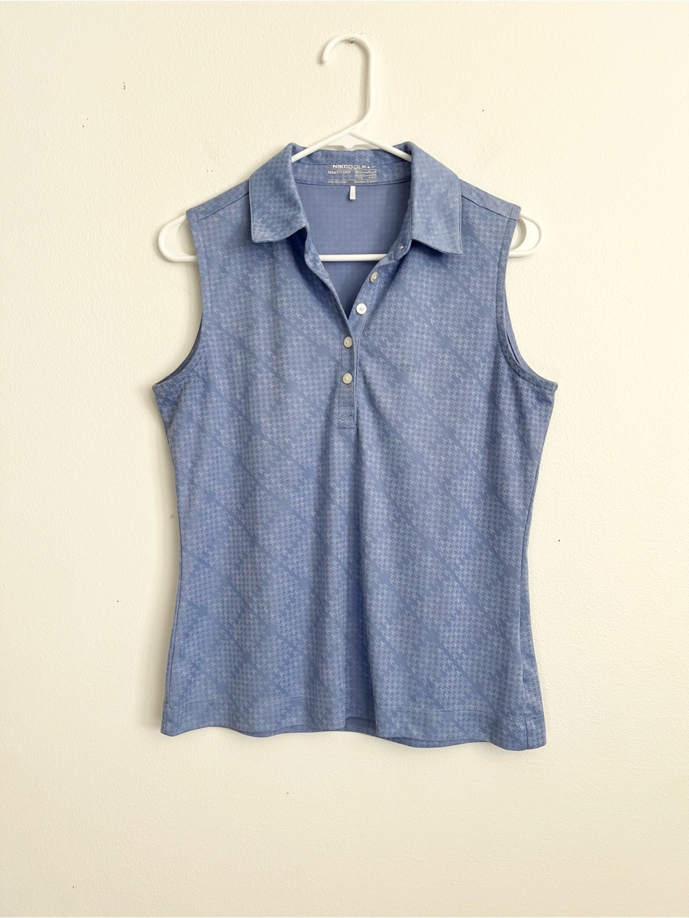 Nike Golf Polo Shirt Womens M Blue Geometric Sleeveless Dri-Fit Preppy Sport Top